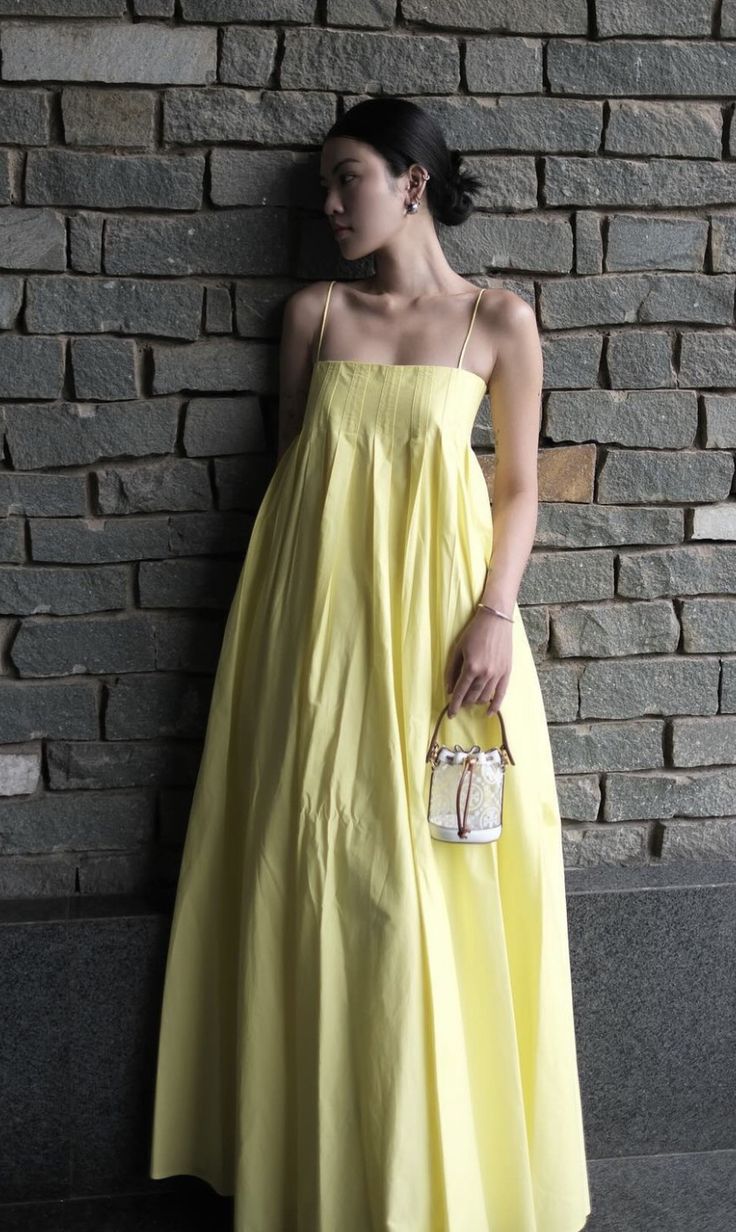 Yellow Spaghetti Straps Elegant A line Prom Dress Yellow Evening Dress fg7275 - View 3 | VelvetHem