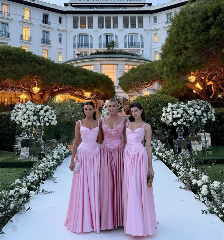 Elegant Pink Satin A-Line Long Evening Dress Bridesmaid Dress fg7255 - View 5 | VelvetHem