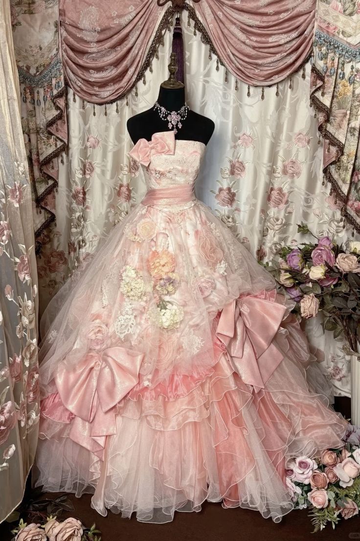 Vintage Light Pink Ball Gown Strapless Floral Layered Organza Prom Dress 16th Birthday Dress - VelvetHem