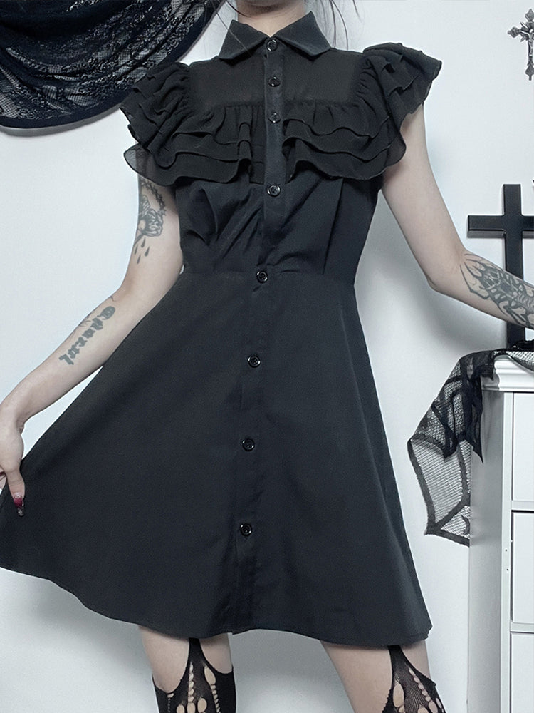 Mall Harajuku E-Girl Mesh Patchwork Black Slim A-Line Party Grunge Aesthetic Streetwear Dress - VelvetHem