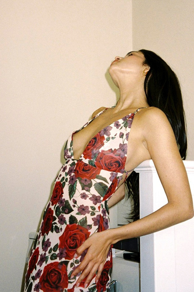 Floral Print Backless Maxi Dress - View 5 | VelvetHem