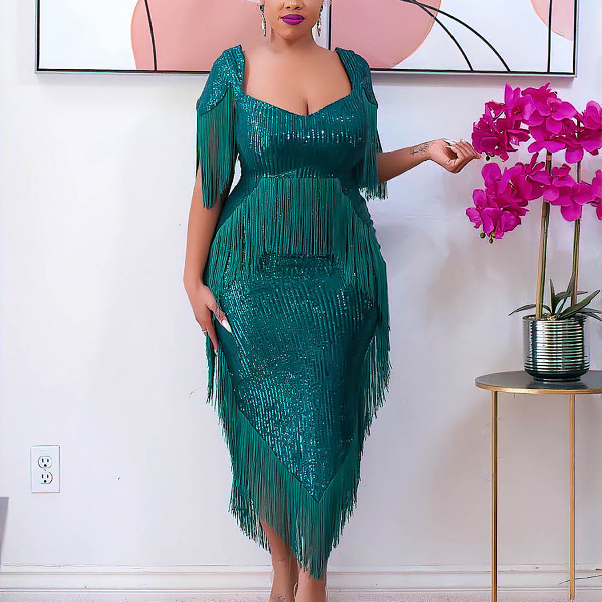 Evening Dress Sequined Tassels Slim Fit Sexy Bridesmaid Dress Women - VelvetHem