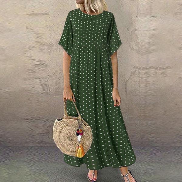 Dot Large Loose Two-piece Cotton Linen Dress Summer New Plus Size Sundress Female Cloth