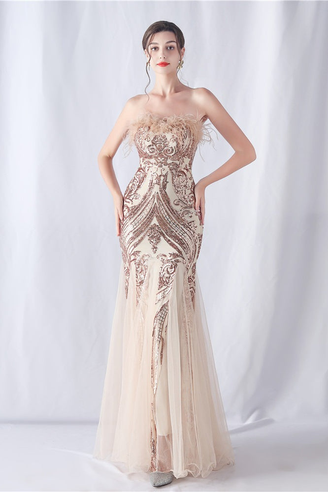 Ostrich Feather Sequin Dress with Relaxed Fit and Seasonal Wardrobe Essential