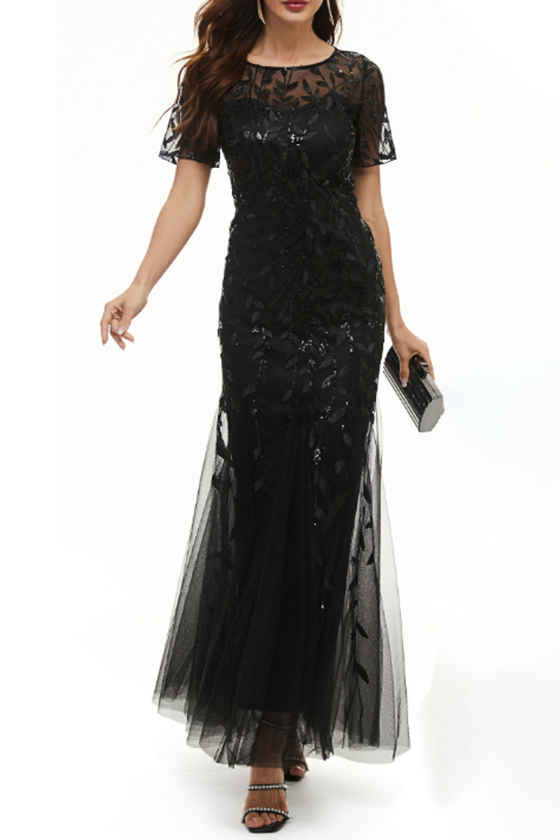 Celebrities Elegant Patchwork Sequins O Neck Evening Dress Dresses - VelvetHem