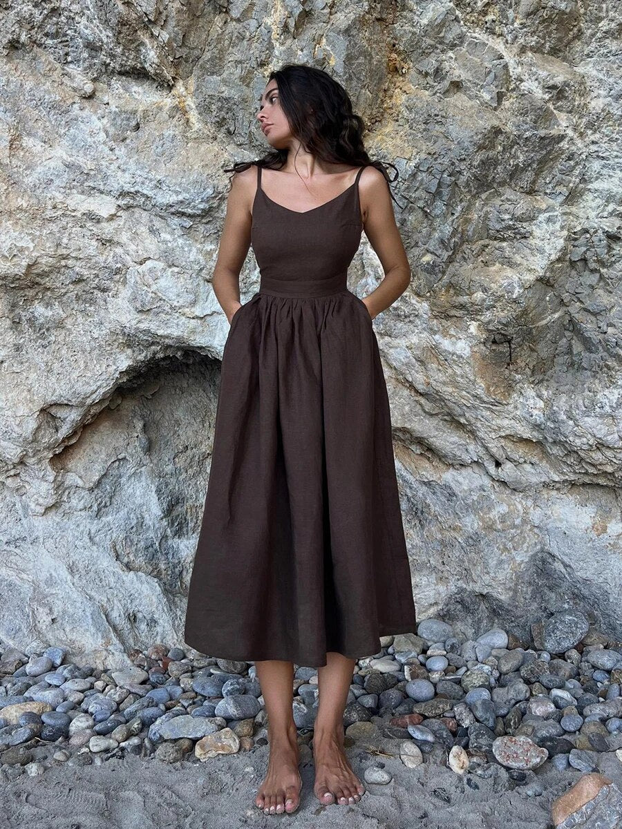 Maribel Exclusive Long Linen Summer Dress Designer Edit