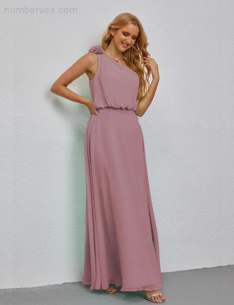 Ruffled One Shoulder Sleeveless Long Bridesmaid Dresses A-line Formal Evening Gown Side Split 28080 (ZD17018)