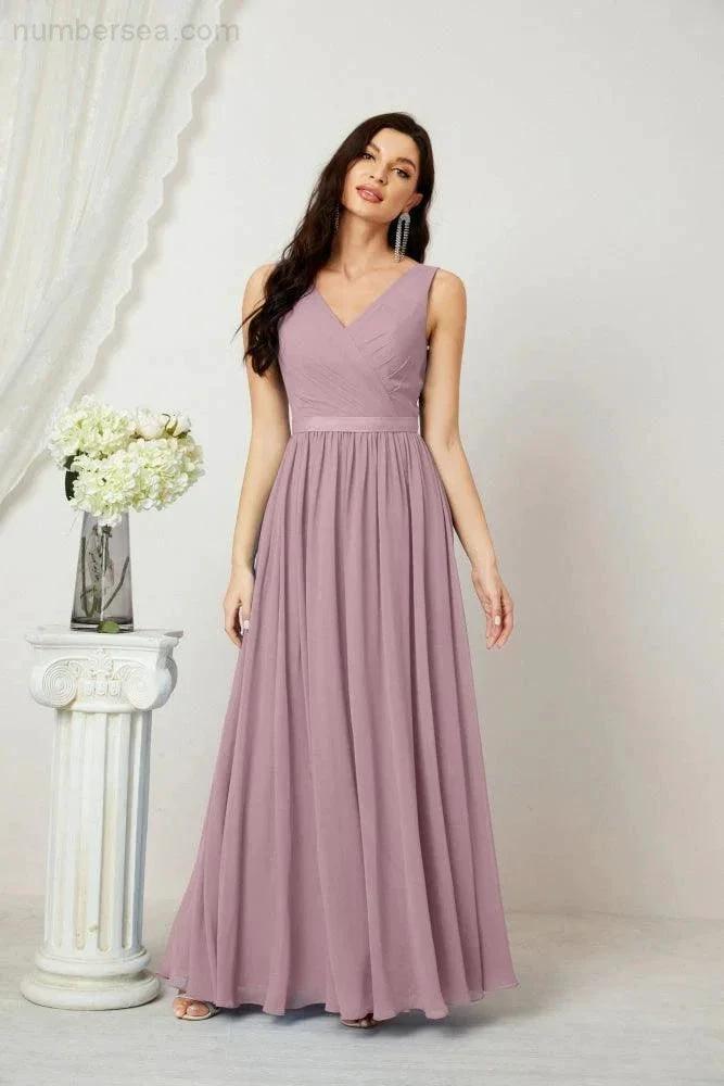 Women's Chiffon Long Bridesmaid Dresses A line Sleeveless Formal Prom Gown for Evening Party Homecoming Dresses 2808 (ZD16947)