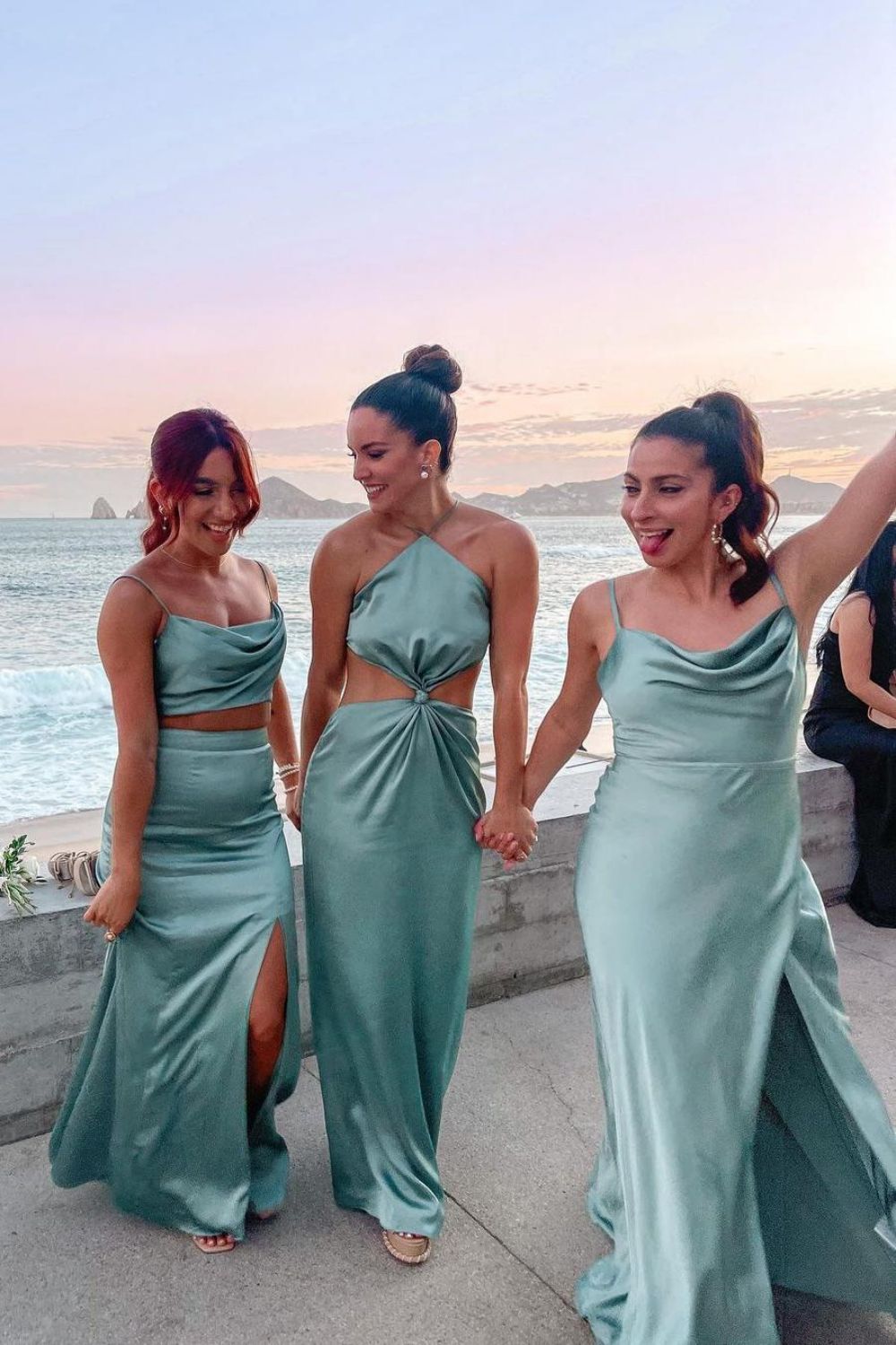 Simple Spaghetti Straps or Halter Mint Green Long Bridesmaid Dress - View 2 | VelvetHem