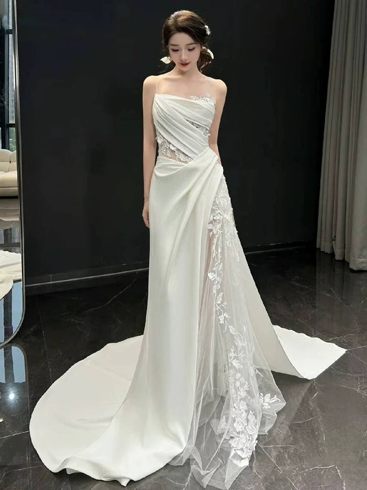 White Tulle Lace Long Wedding Dress Princess Bridal Gown fg7388 - View 2 | VelvetHem
