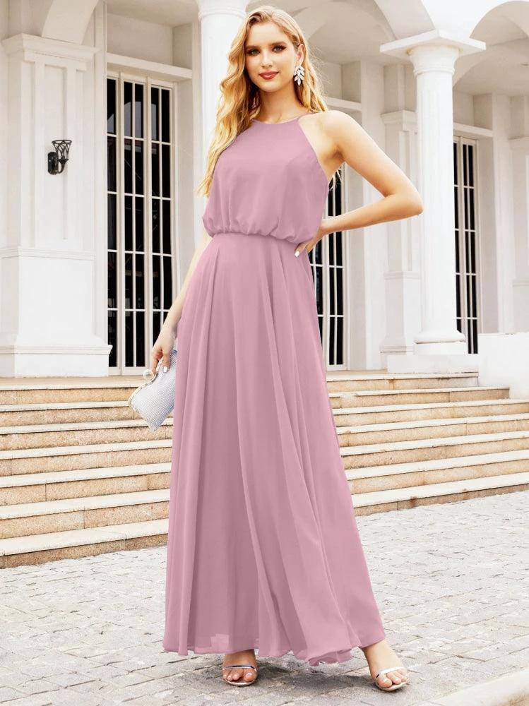 Numbersea Halter Long Bridesmaid Dresses Formal A line Juniors Dress 28029 by numbersea