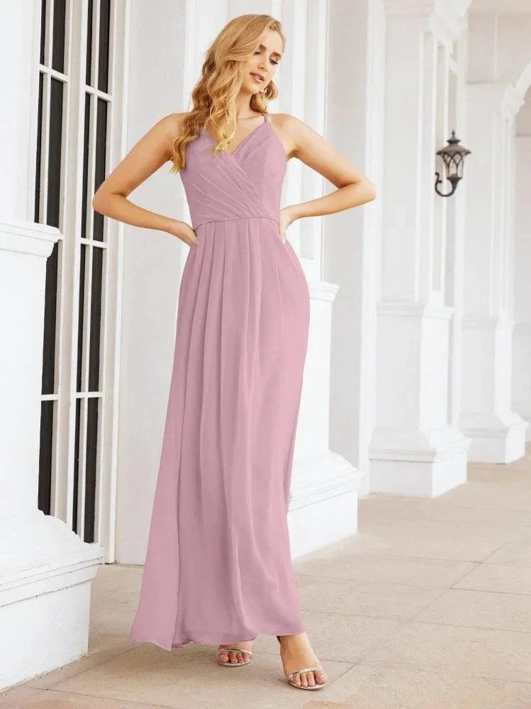 ZapDress Spaghetti Strap Bridesmaid Dresses V-Neck Long A-Line Formal Prom Gowns 28063 (ZD17045) - VelvetHem