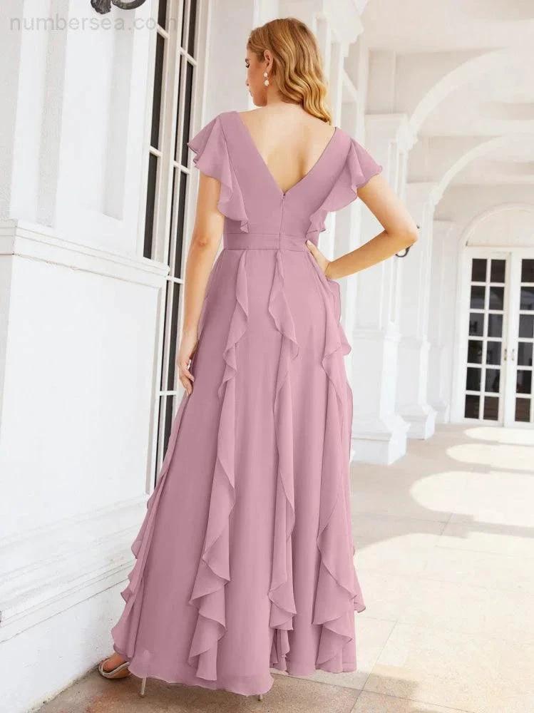 Ruffled Bridesmaid Dresses with Sleeves Long Formal Party Dress 28041 (ZD17030)