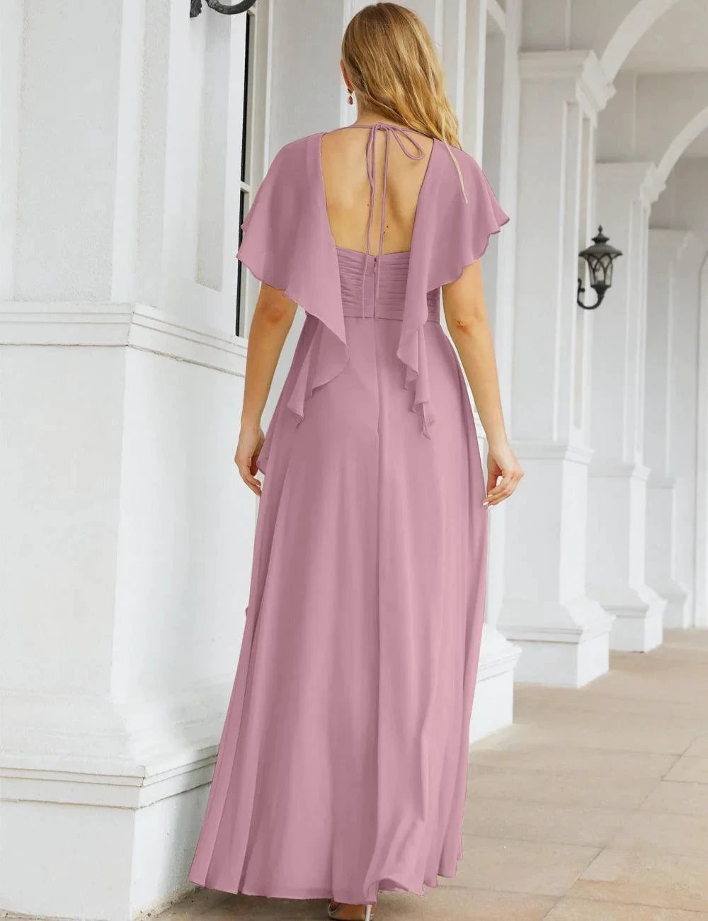 ZapDress Chiffon Bridesmaid Dresses Long Formal Evening Prom Mother of The Bride Dress with Flutter Sleeve (ZD17054)