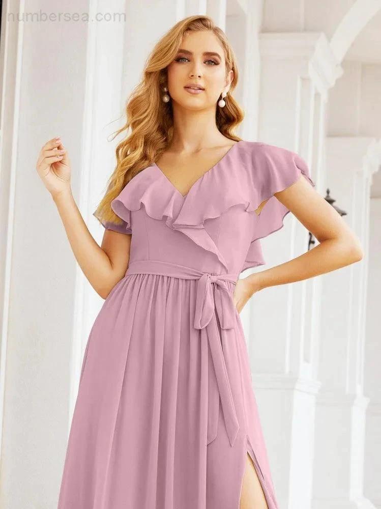 Bridesmaid Dresses with Flutter Sleeves Formal Evening Party Prom Gowns 28044 (ZD17033)