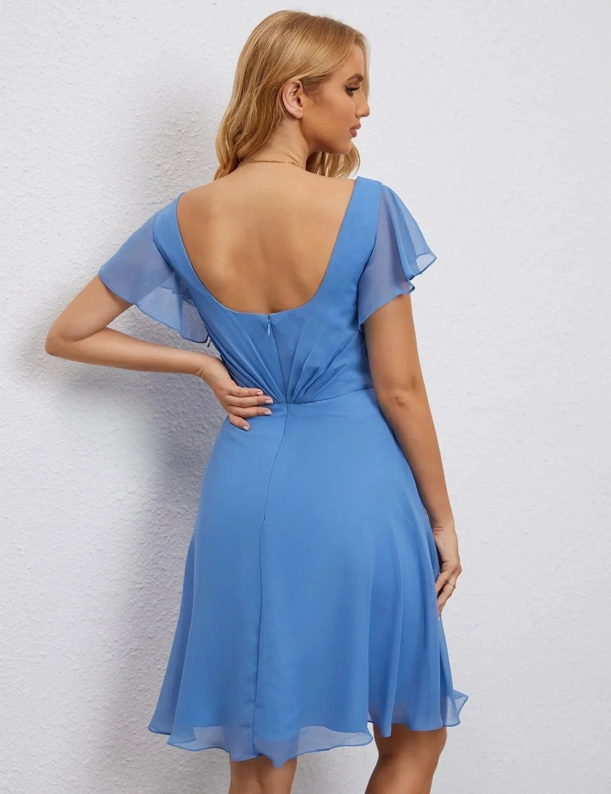 ZapDress U Back Homecoming Dress Formal Prom Dress Knee Length Short Sleeves Cocktail Party Dress 28077 (ZD16953)