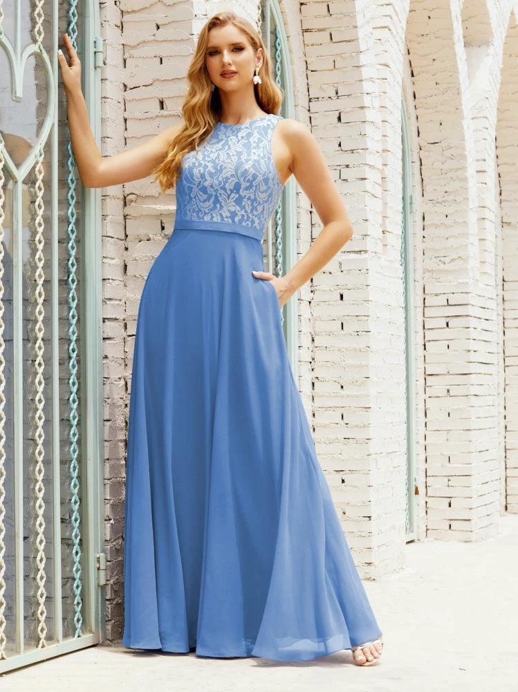 Lace Bridesmaid Dress Floor Length Evening Gowns with Pockets 28017 by numbersea