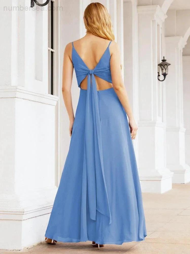 ZapDress Spaghetti Strap Bridesmaid Dresses V Neck Butterfly Back Fromal Evening Party Prom Gown 28036 (ZD17001)