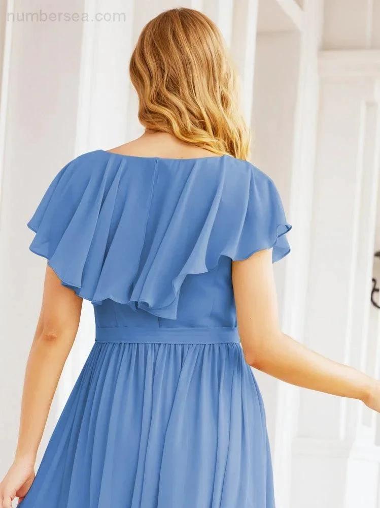 Bridesmaid Dresses with Flutter Sleeves Formal Evening Party Prom Gowns 28044 (ZD17033)