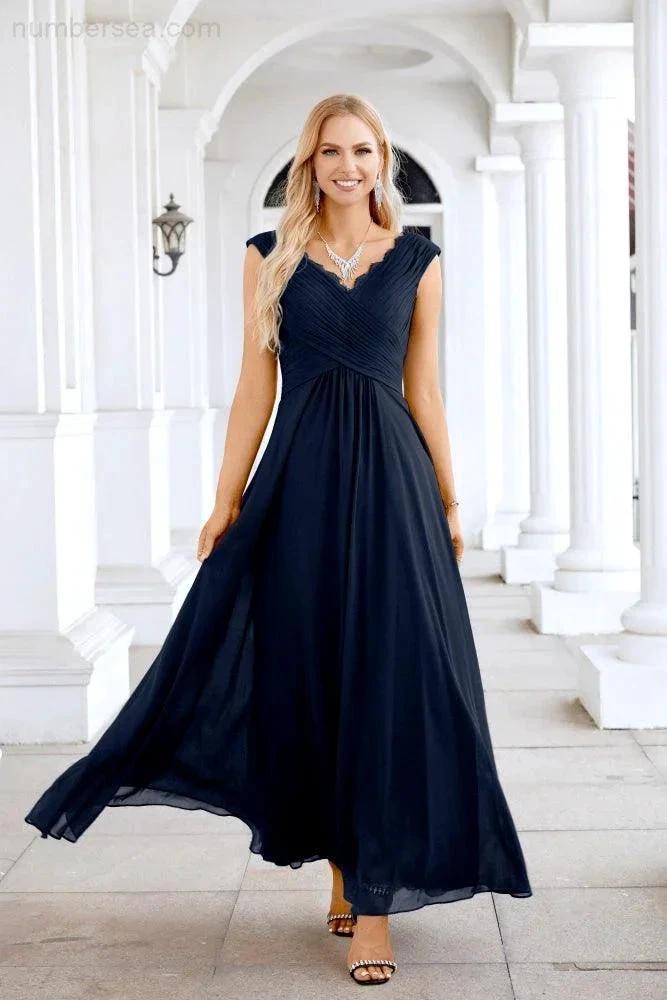 Ladies Chiffon V Neck Sleeveless Floor Length Bridesmaid Evening Dress Wedding Party Evening Dress 28126 (ZD16989)