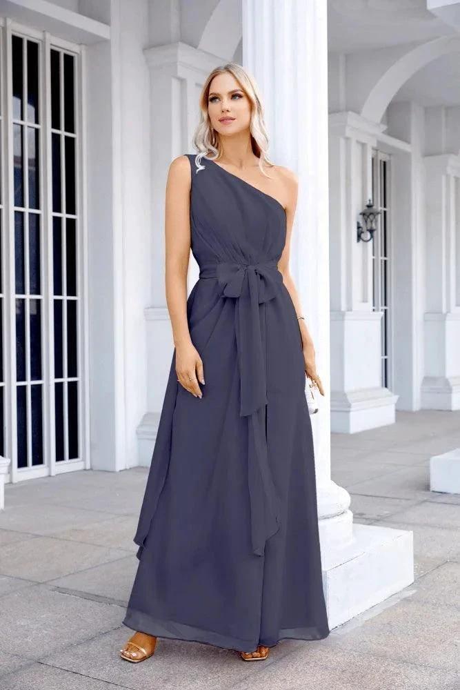 Ladies Chiffon One Shoulder Bridesmaid Evening Dress Wedding Party Evening Dress 28133 by numbersea