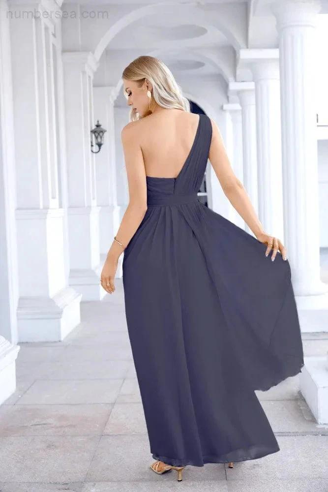 Ladies Chiffon One Shoulder Bridesmaid Evening Dress Wedding Party Evening Dress 28133 (ZD17003)