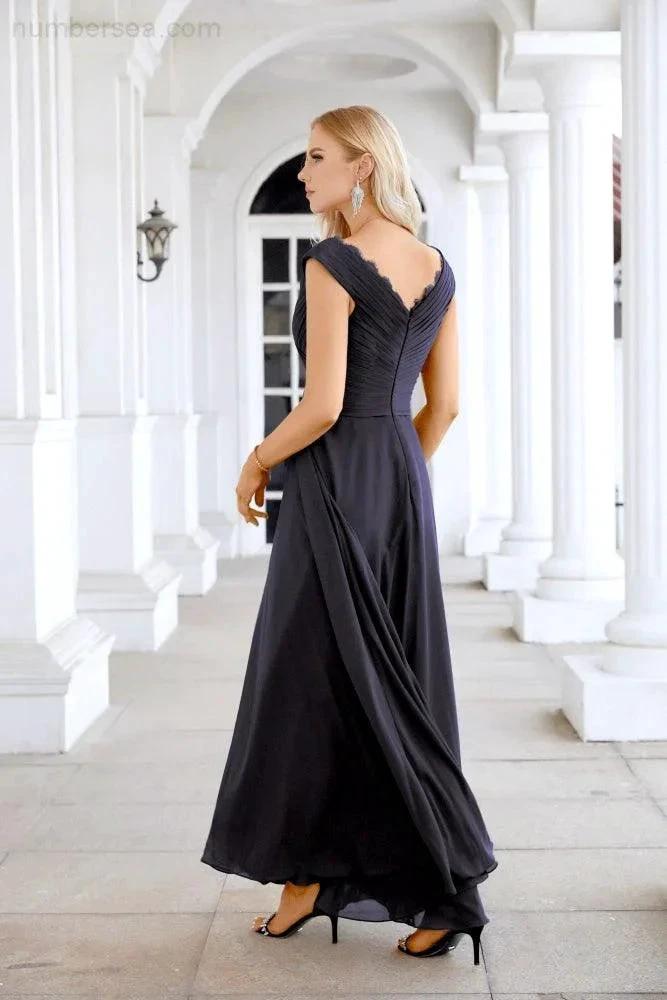 Ladies Chiffon V Neck Sleeveless Floor Length Bridesmaid Evening Dress Wedding Party Evening Dress 28126 (ZD16989)