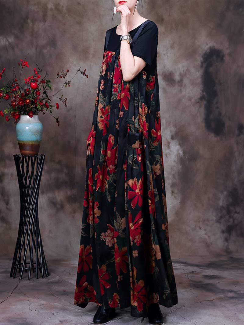Always Glowing Printed Pleated Pocket Maxi Salopette Dress