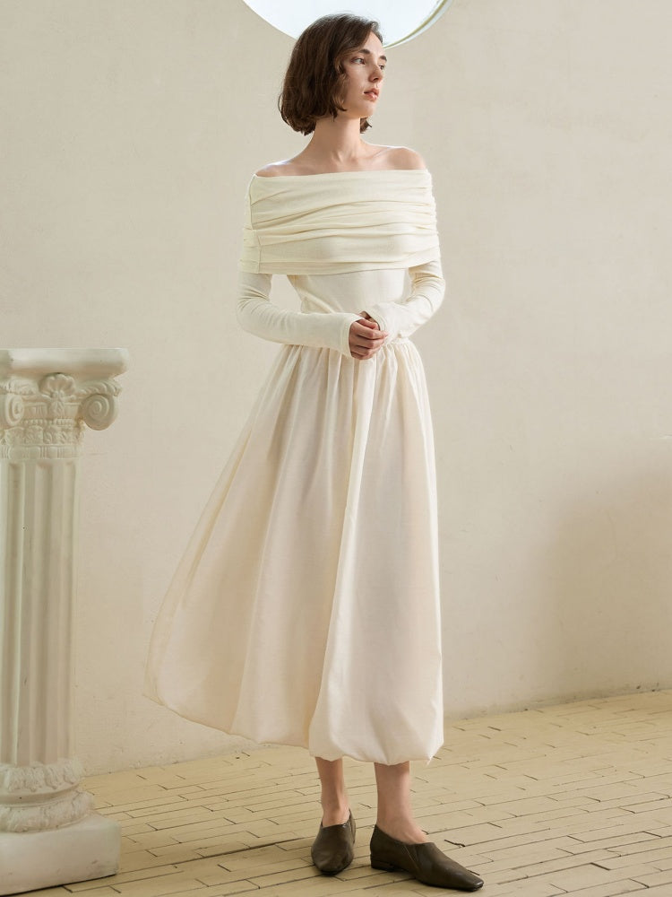 Off-Shoulder Hepburn Style Midi Dress