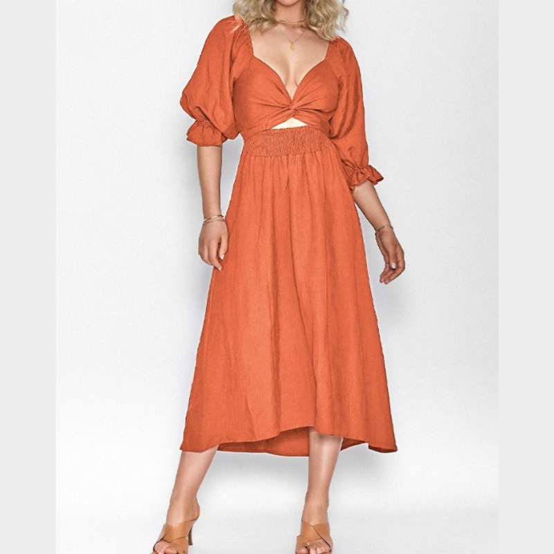 Marina Boutique French Dress with Ruffled Sleeves Designer Edit