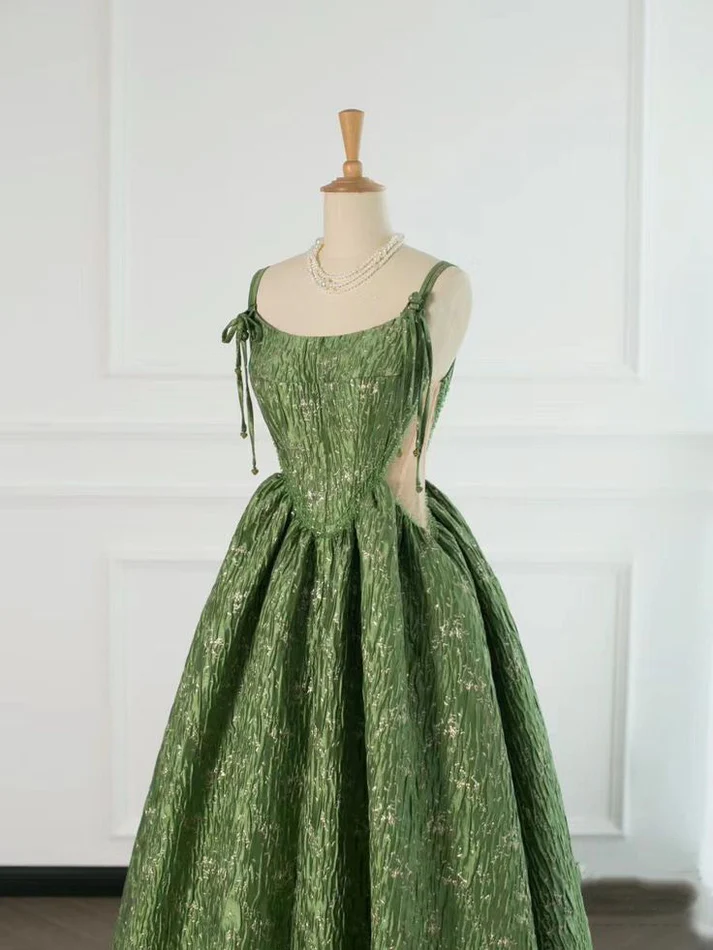 Beautiful Ball Gown Unique Green Long Prom Dress A Line Evening Dress - View 3 | VelvetHem