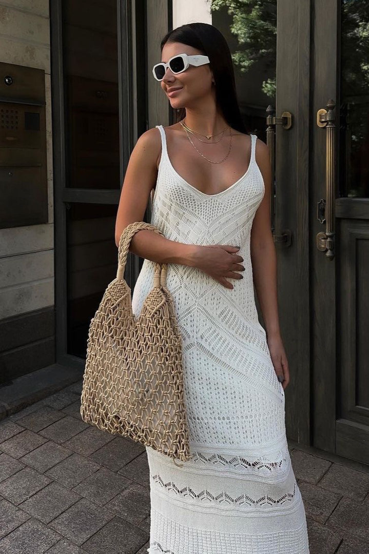 Cami U-Neck Crochet Knit Maxi Sweater Dress - VelvetHem
