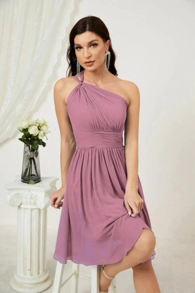 Numbersea Women Chiffon Short One Shoulder Bridesmaid Dress Formal Dresses for Party Homecoming 2804 by numbersea
