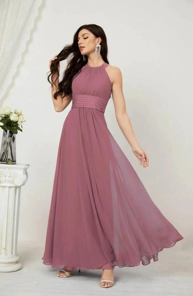 Numbersea Formal Party Gown Dress Chiffon Halter Long Sleeveless Bridesmaid Dresses 2802 by numbersea