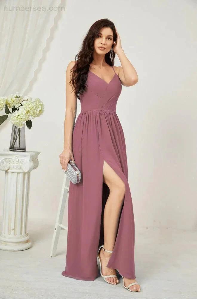 ZapDress Neck Bridesmaid Dresses Chiffon Long Spaghetti A-line Formal Prom Gown for Wedding Party Evening 2801 (ZD16961)