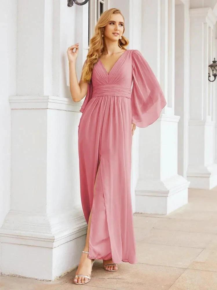 Numbersea Bridesmaid Dresses with Split for Wedding Party Flutter Sleeves 28045 by numbersea