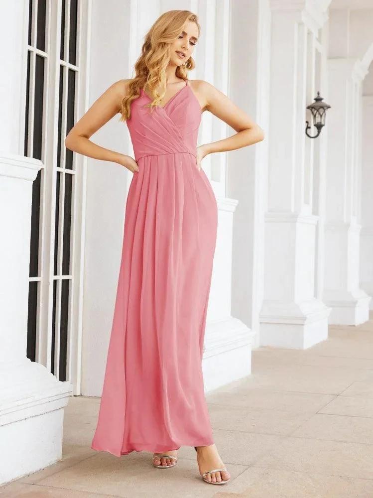 Numbersea Spaghetti Strap Bridesmaid Dresses V-Neck Long A-Line Formal Prom Gowns 28063 by numbersea