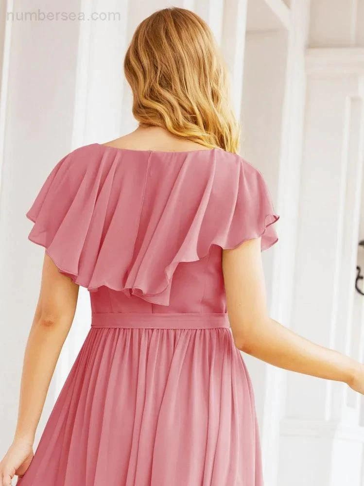Bridesmaid Dresses with Flutter Sleeves Formal Evening Party Prom Gowns 28044 (ZD17033)
