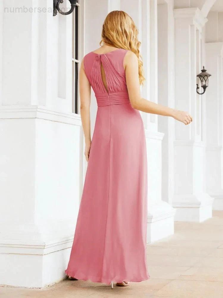 Formal Prom Gown Elegant V-Neck Sleeveless Bridesmaid Dresses for Wedding Party 28037 (ZD17021)
