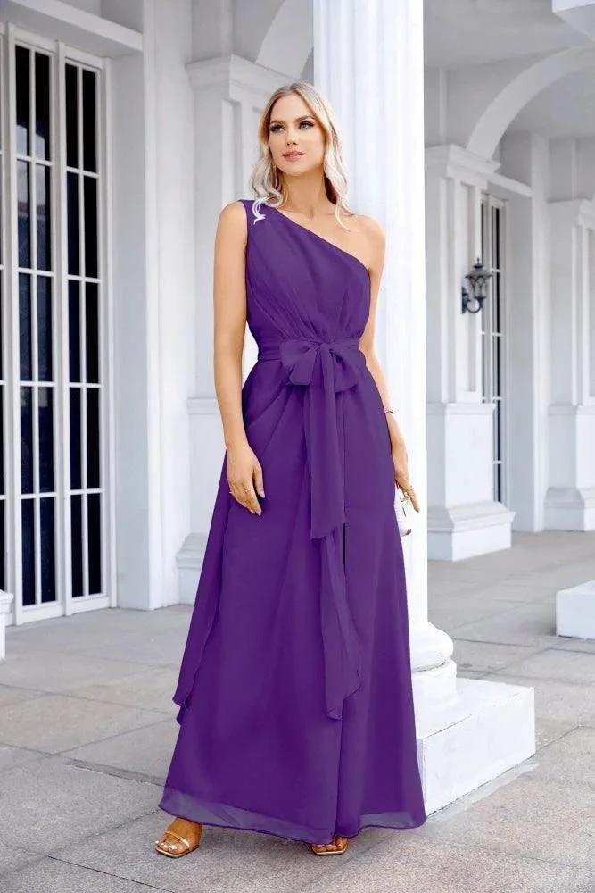 Ladies Chiffon One Shoulder Bridesmaid Evening Dress Wedding Party Evening Dress 28133 by numbersea