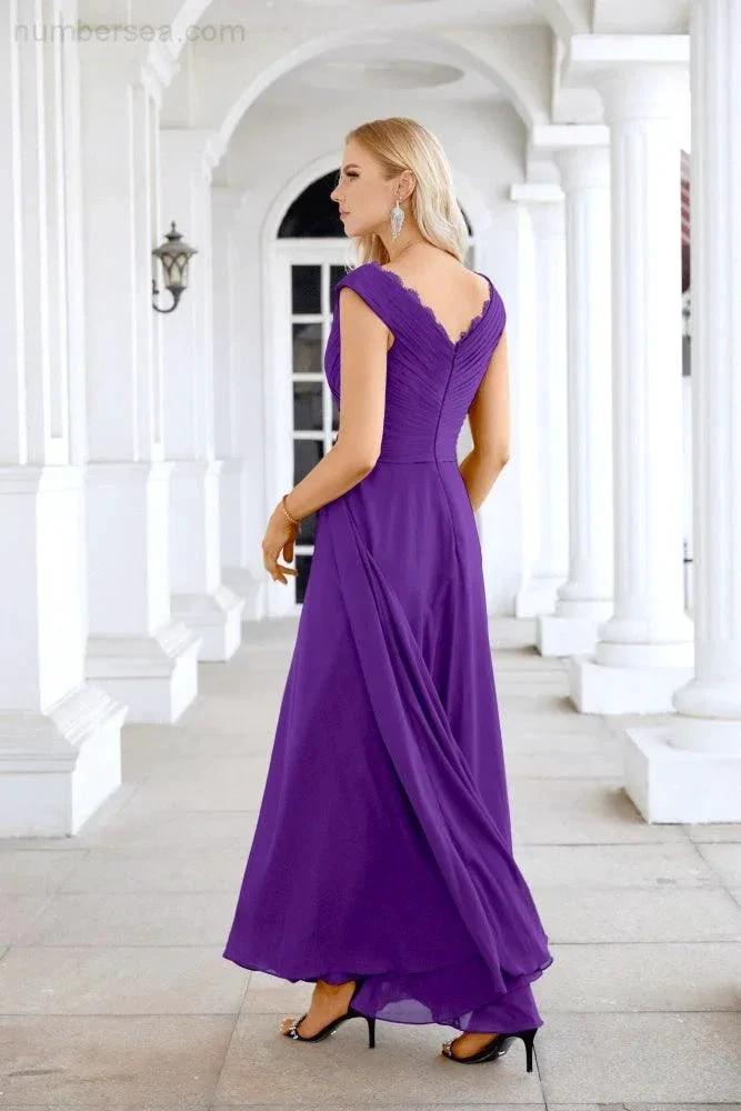 Ladies Chiffon V Neck Sleeveless Floor Length Bridesmaid Evening Dress Wedding Party Evening Dress 28126 (ZD16989)
