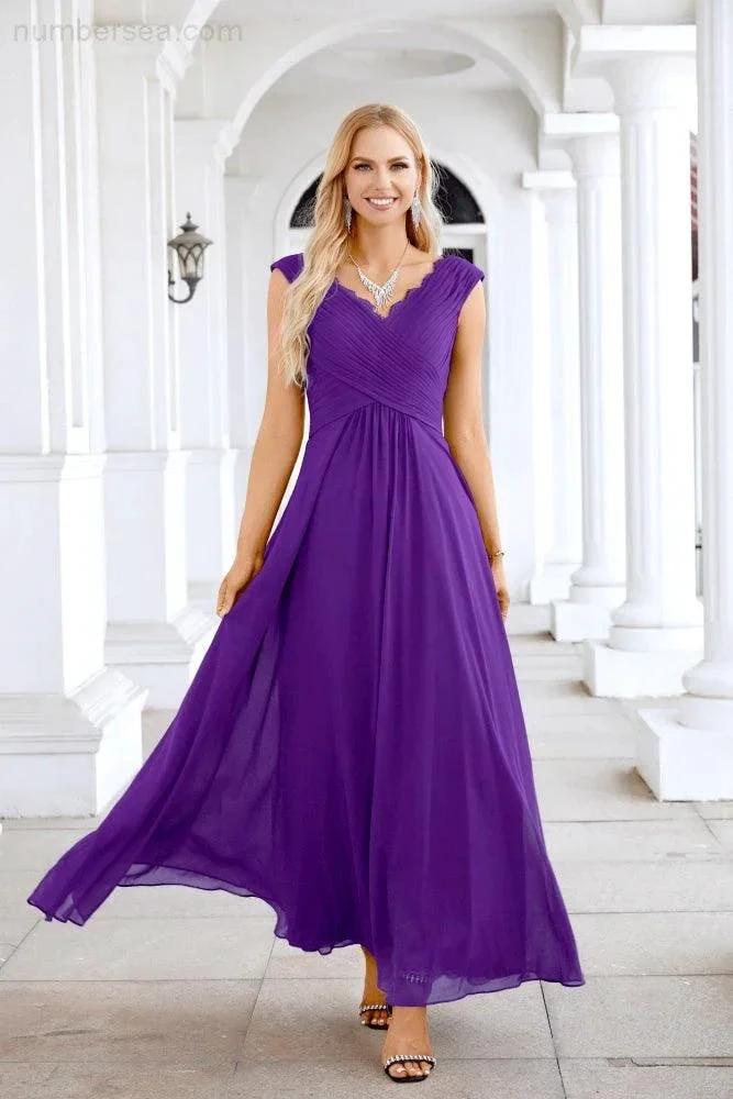 Ladies Chiffon V Neck Sleeveless Floor Length Bridesmaid Evening Dress Wedding Party Evening Dress 28126 (ZD16989)