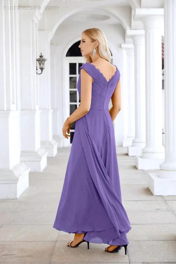 Ladies Chiffon V Neck Sleeveless Floor Length Bridesmaid Evening Dress Wedding Party Evening Dress 28126 (ZD16989)