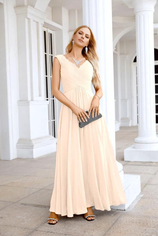 Ladies Chiffon V Neck Sleeveless Floor Length Bridesmaid Evening Dress Wedding Party Evening Dress 28126 by numbersea