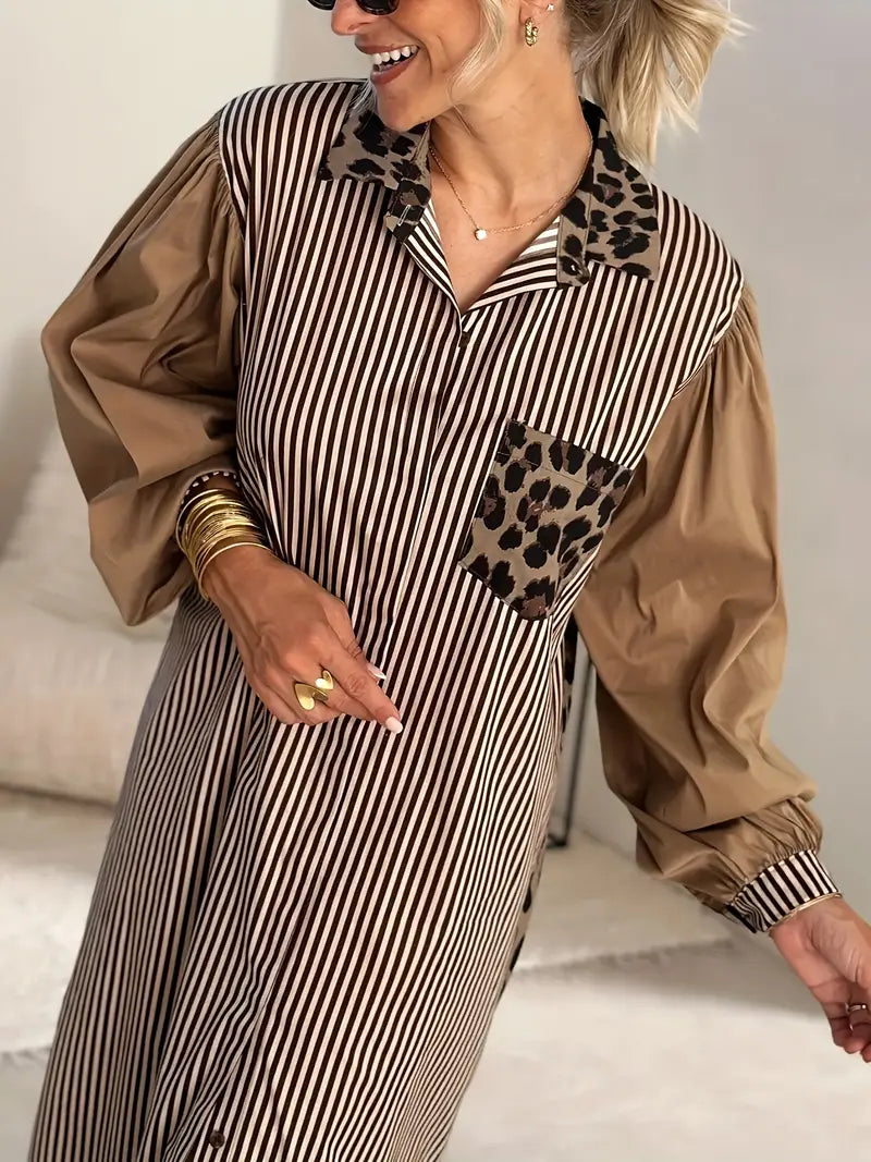 Rebecca Luxe Leopard Print Dress with Puff Sleeves Elevated Occasion Wear