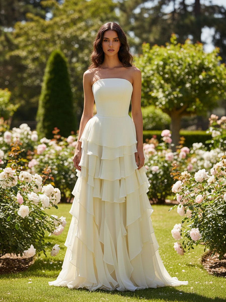 Elegant Strapless Sleeveless Ruffles Tiered Bridesmaid Dress - VelvetHem