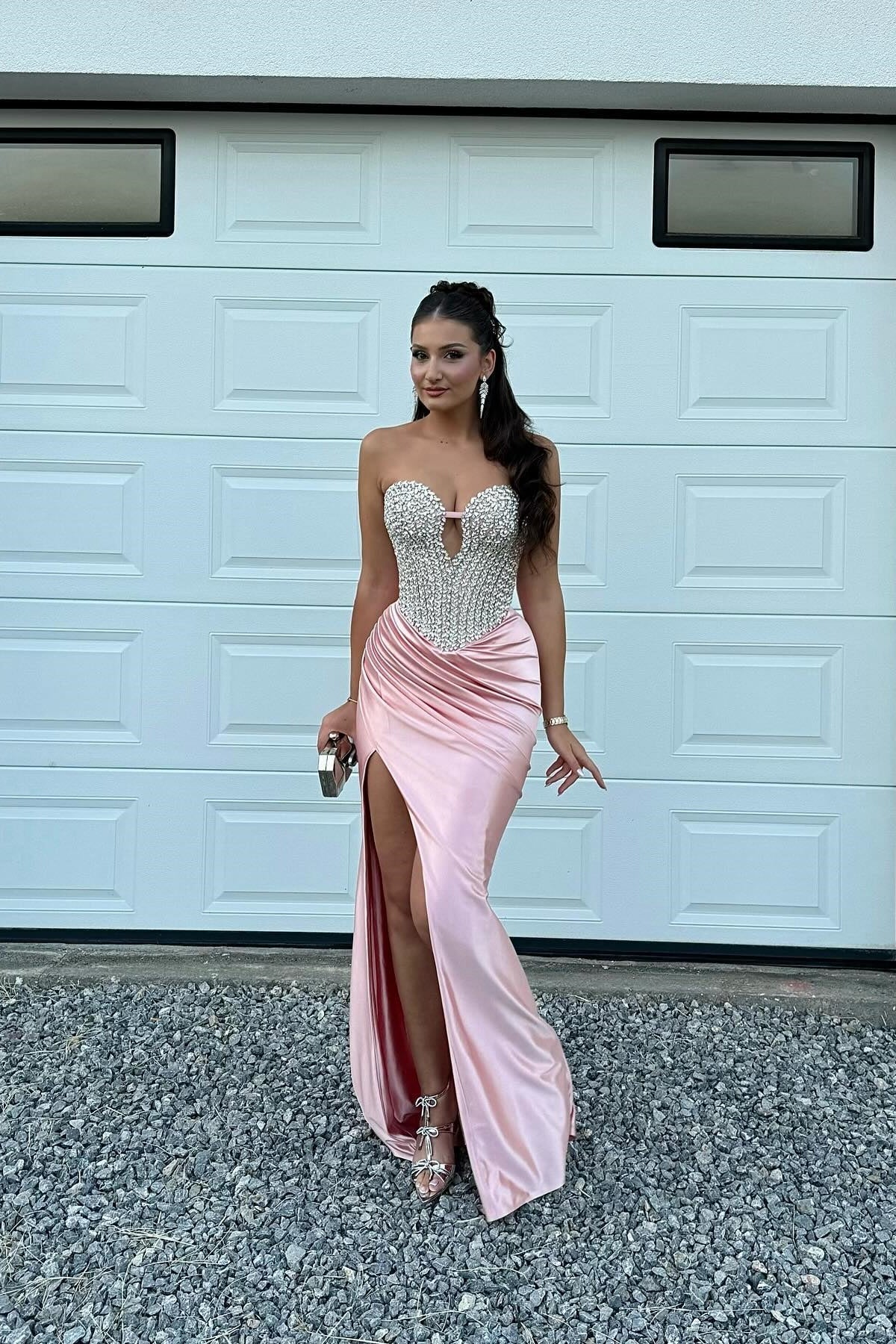 Gorgeous Mermaid Spaghetti Straps Pink Long Prom Dress with Beading - VelvetHem