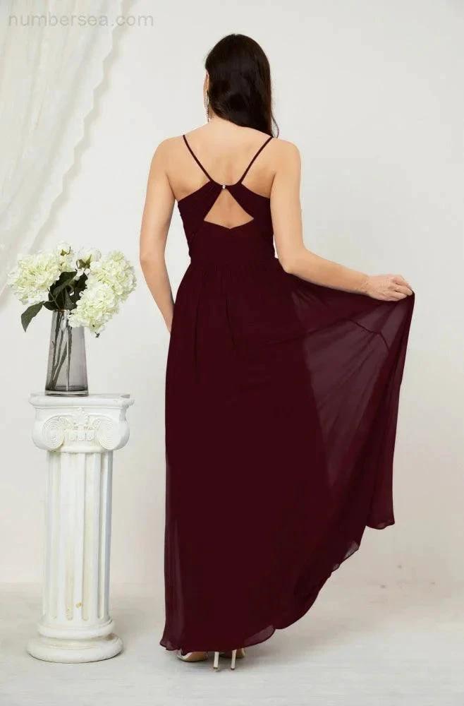 ZapDress Neck Bridesmaid Dresses Chiffon Long Spaghetti A-line Formal Prom Gown for Wedding Party Evening 2801 (ZD16961)