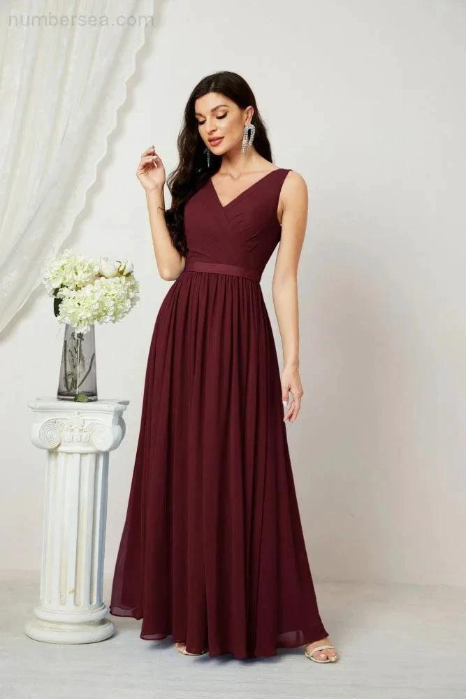 Women's Chiffon Long Bridesmaid Dresses A line Sleeveless Formal Prom Gown for Evening Party Homecoming Dresses 2808 (ZD16947)
