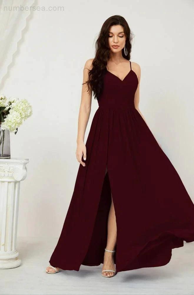 ZapDress Neck Bridesmaid Dresses Chiffon Long Spaghetti A-line Formal Prom Gown for Wedding Party Evening 2801 (ZD16961)